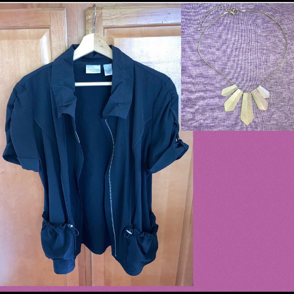 Lot Chicos’s Top Jacket & Necklace Black Zenergy  Size 12 = Chico’s 2